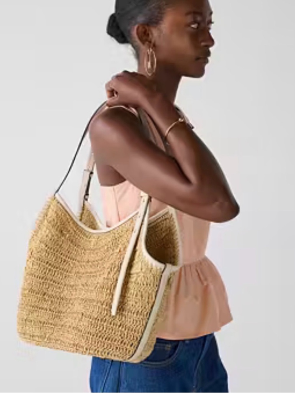 KATE SPADE Designer Deco Straw Tulip Tote Bag! NEW! White leather Straps! Tags! - Picture 2 of 13